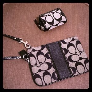 Coach wristlet and traveling contact case - black